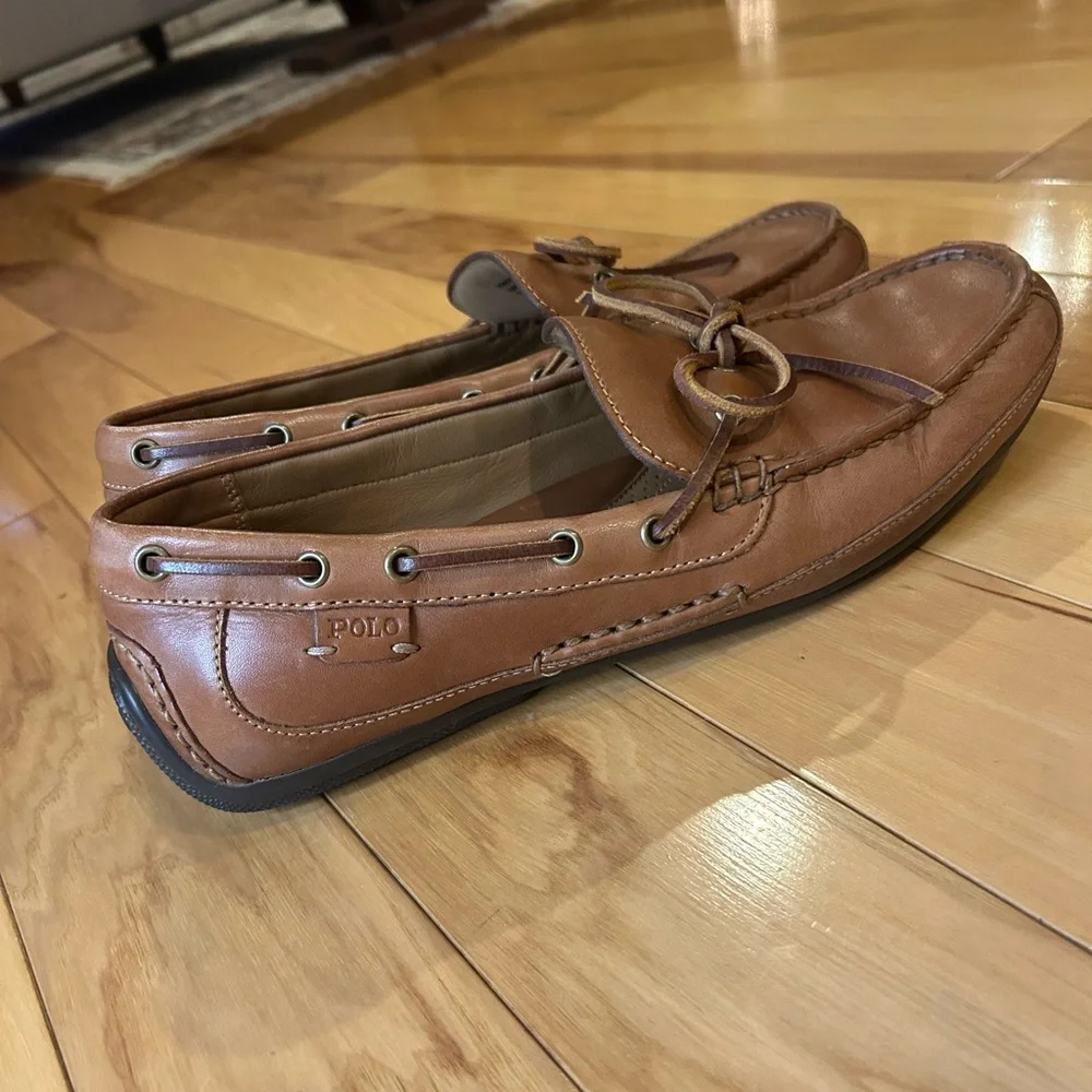 Polo Ralph Lauren Quiet Luxury Brown Leather Driving Loafers 9.5 Old Money